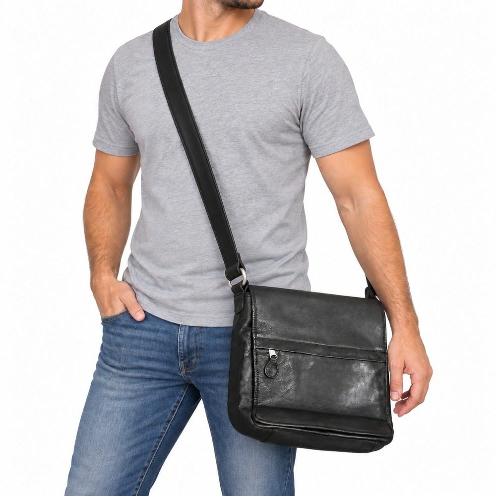 Frye Messenger Bag Men's Black Leather Flap Briefcase Satchel Shoulder Strap